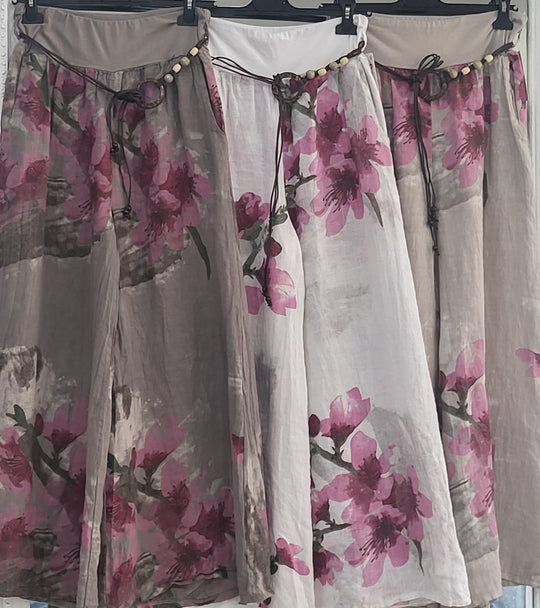 Cherry Blossom Linen Palazzo Pants