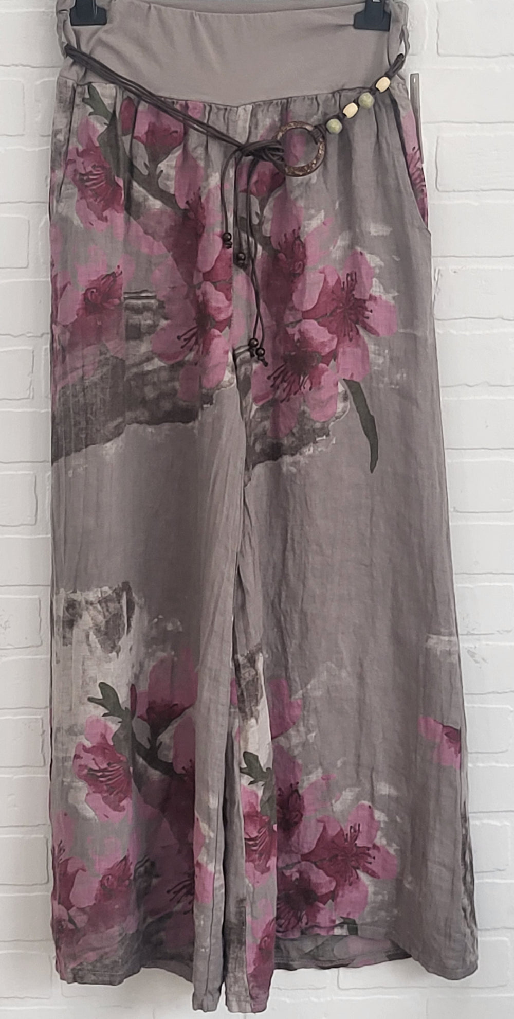 Cherry Blossom Linen Palazzo Pants