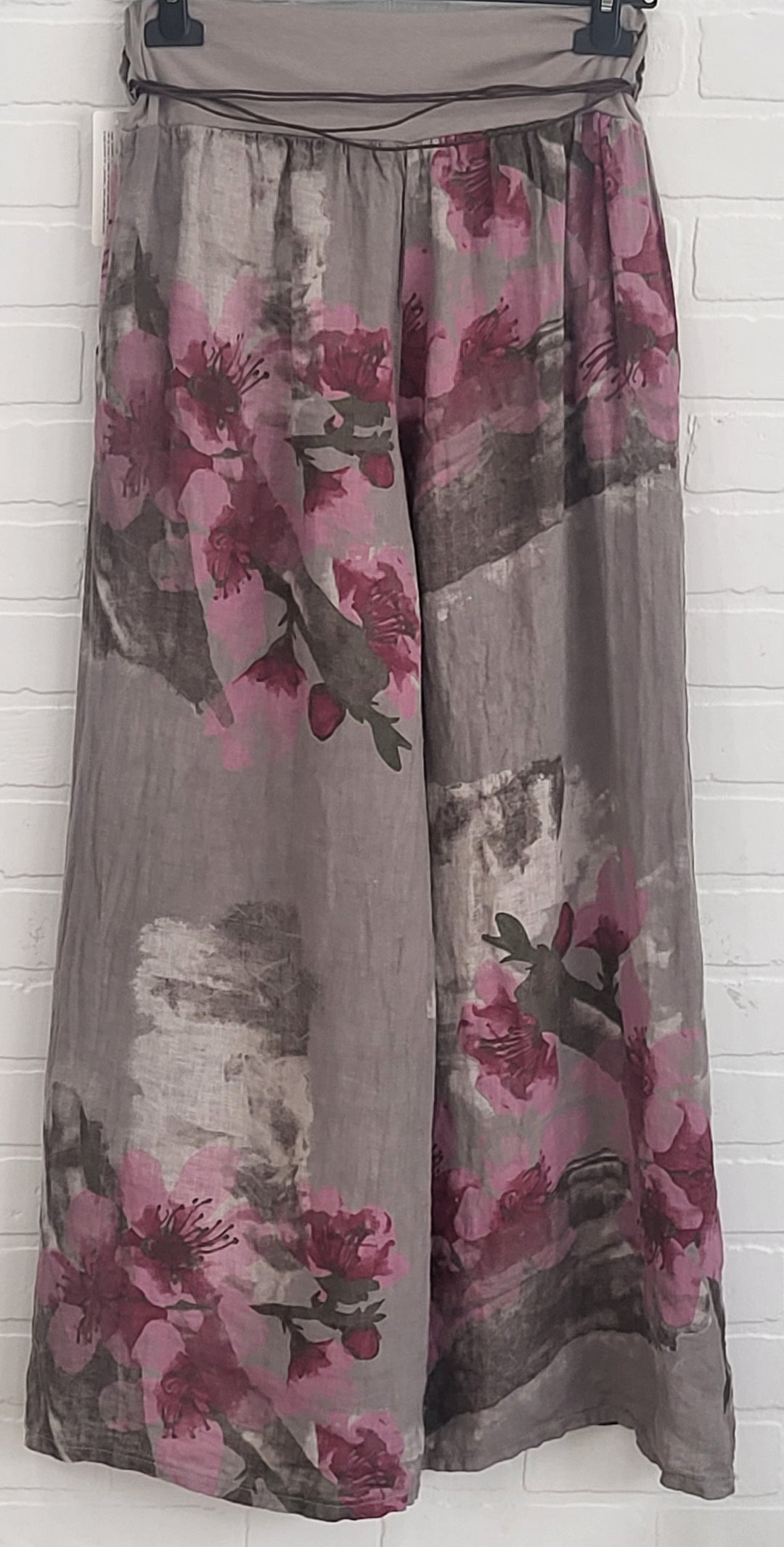 Cherry Blossom Linen Palazzo Pants