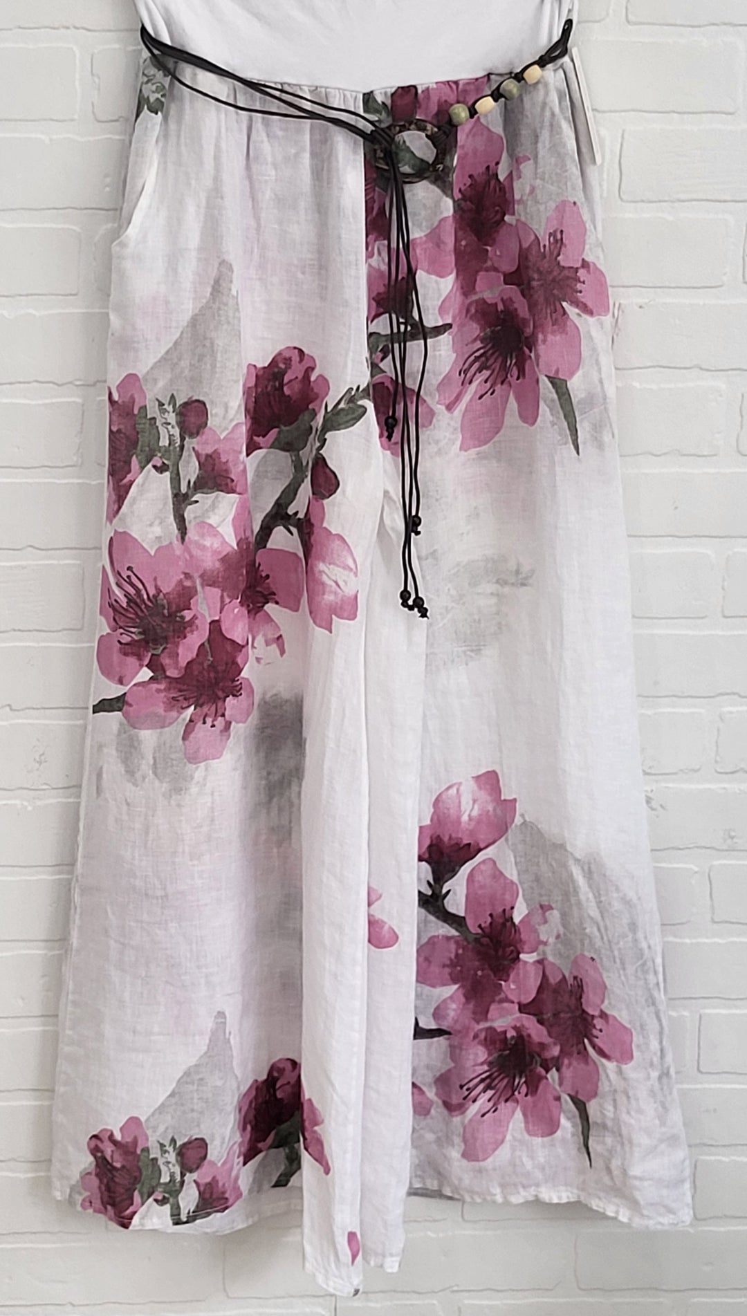 Cherry Blossom Linen Palazzo Pants
