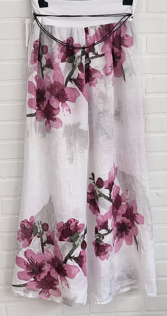 Cherry Blossom Linen Palazzo Pants
