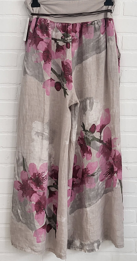Cherry Blossom Linen Palazzo Pants