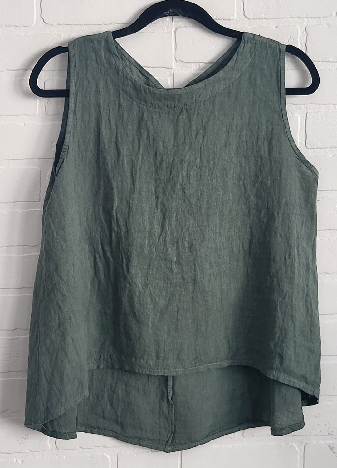 Florence Linen Sleeveless Top with Bow Back