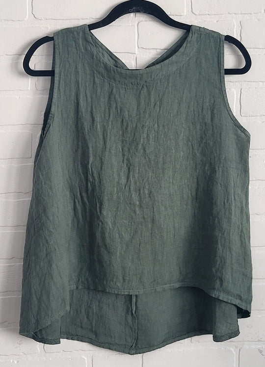 Florence Linen Sleeveless Top with Bow Back