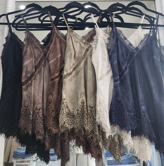 Satin Tank Asymmetrical Lace Bottom
