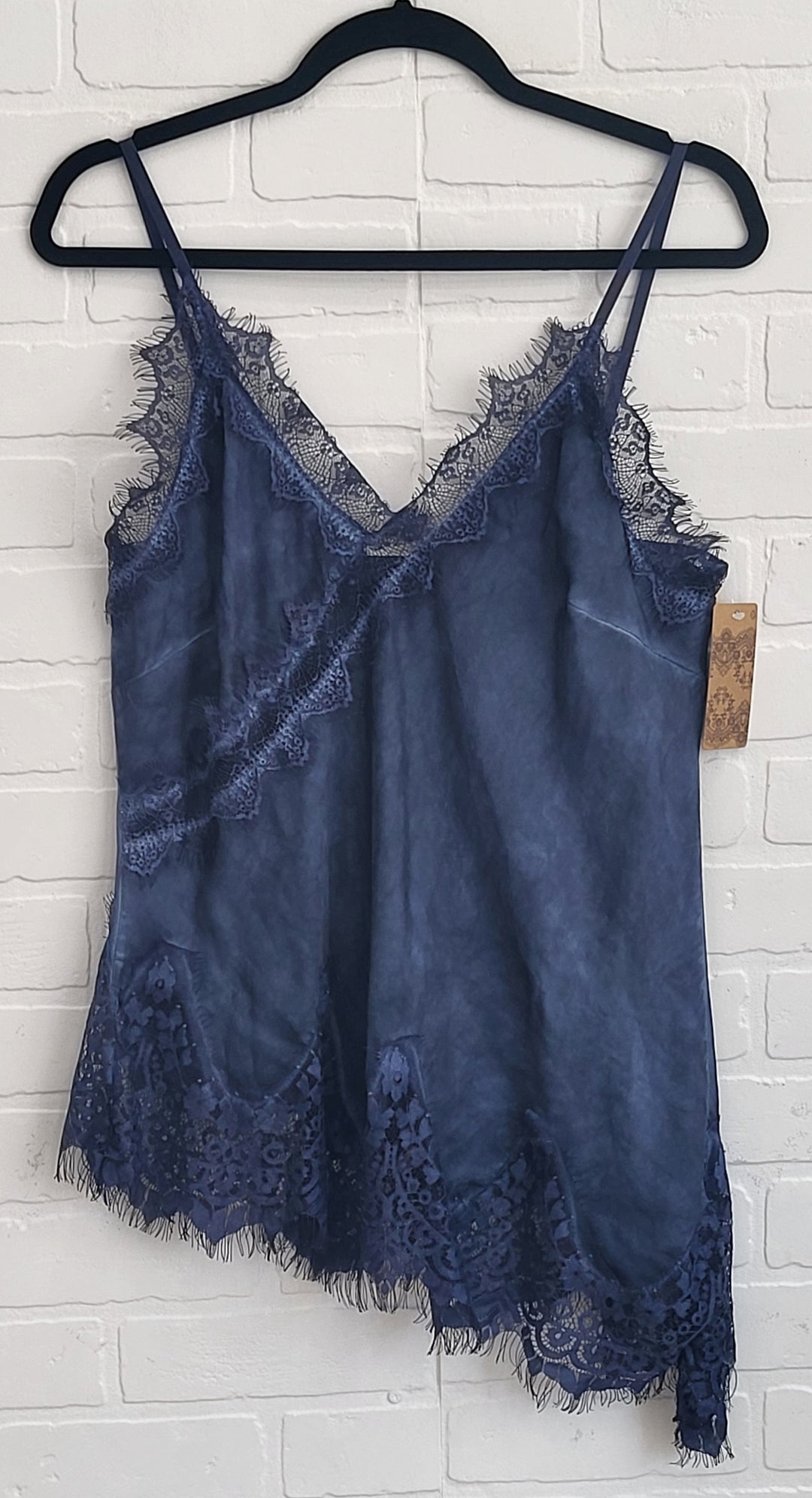 Satin Tank Asymmetrical Lace Bottom