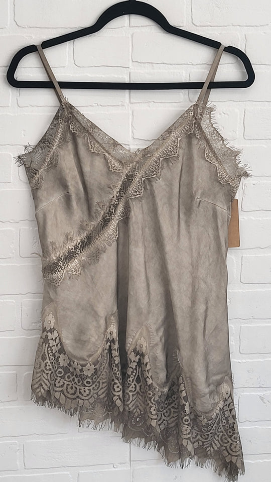 Satin Tank Asymmetrical Lace Bottom
