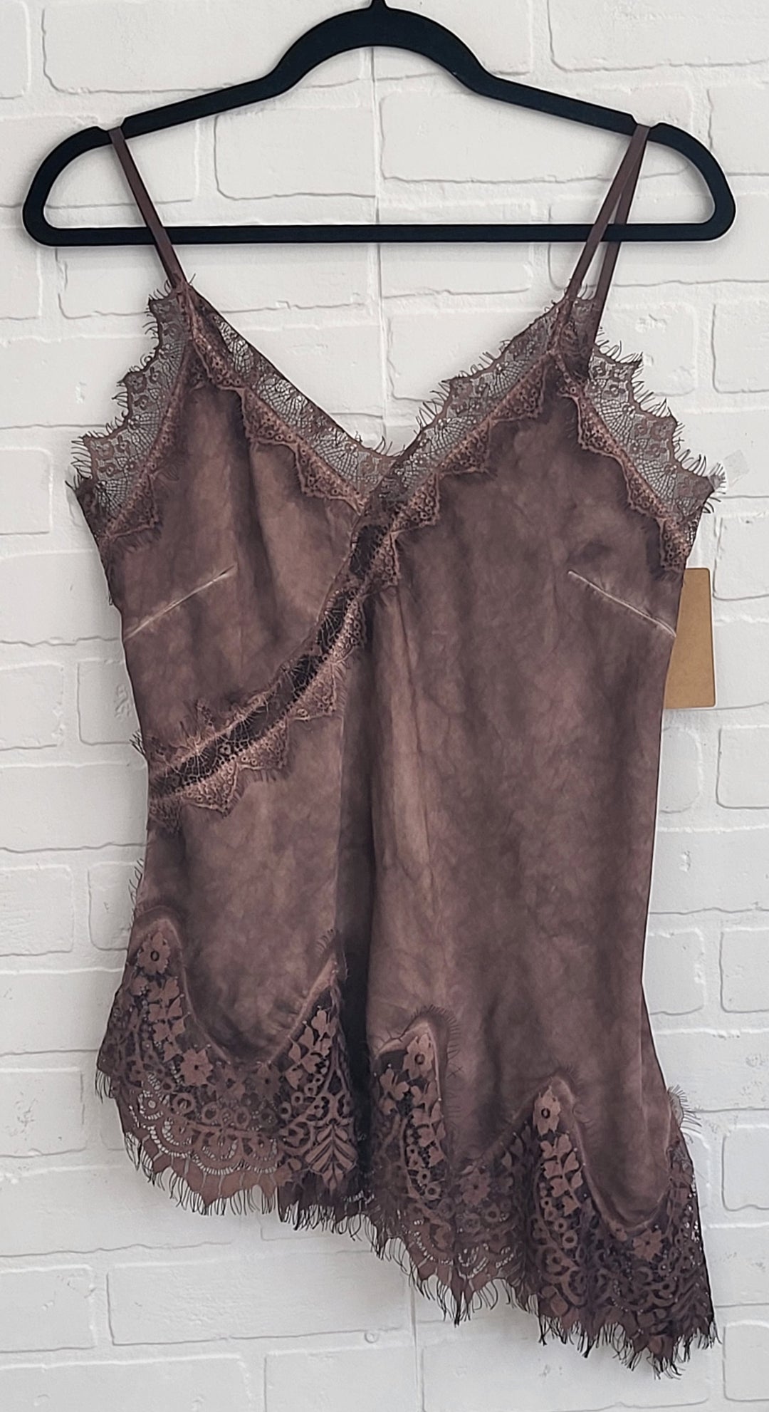 Satin Tank Asymmetrical Lace Bottom