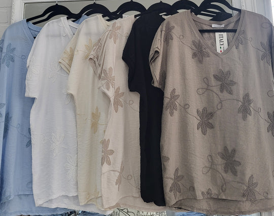 Capri Bloom Embroidered Top