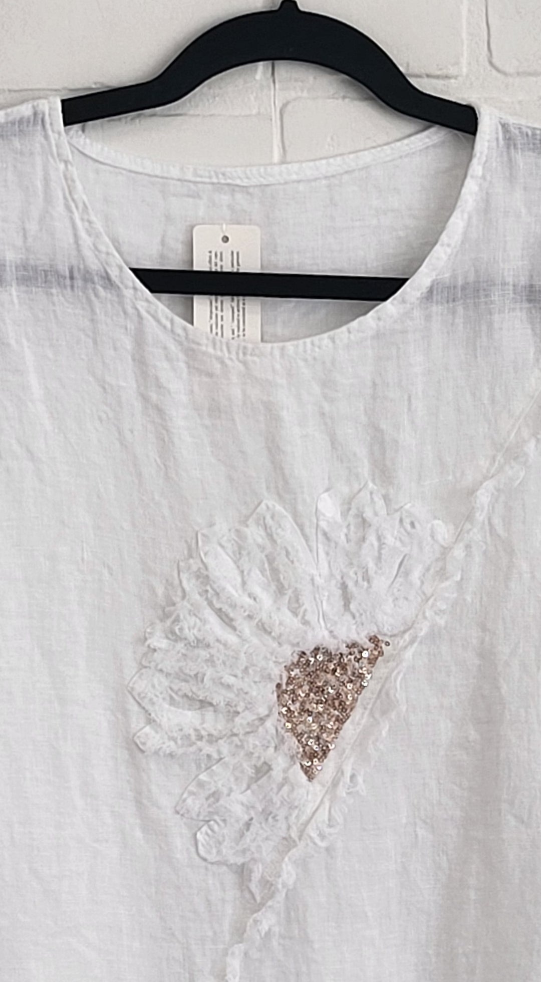 Linen Assymetrical Top with Flower Appliqué