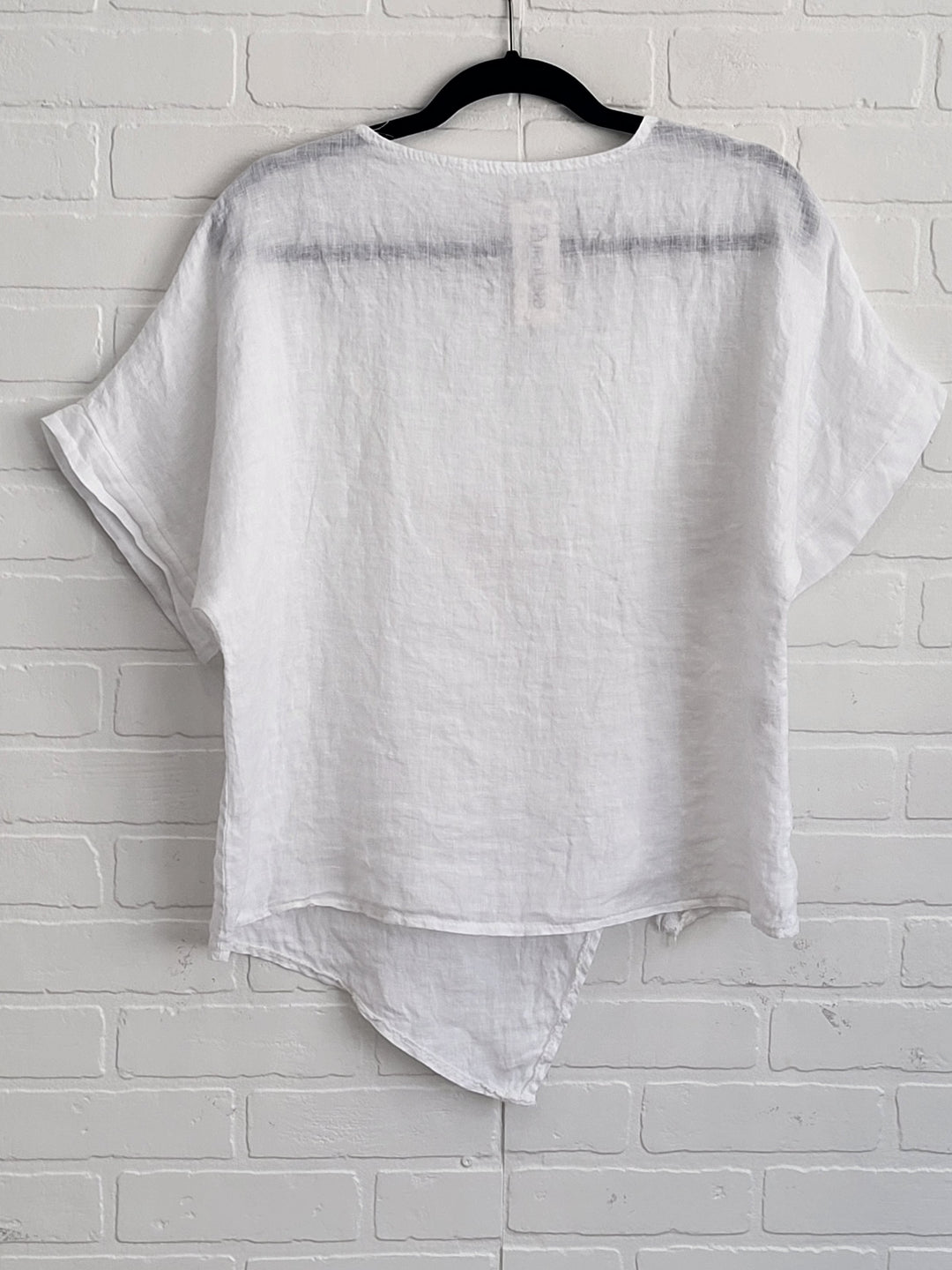 Linen Assymetrical Top with Flower Appliqué