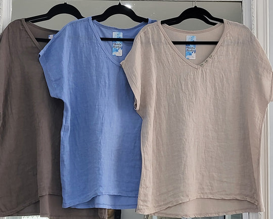 Linen Tee V-Neck with Buttons