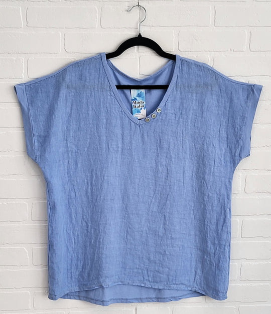 Linen Tee V-Neck with Buttons