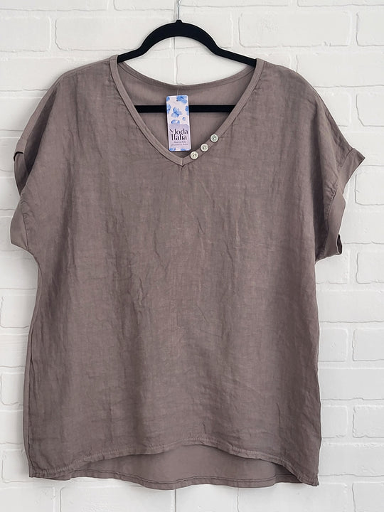 Linen Tee V-Neck with Buttons