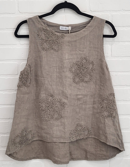 Embroidered Sleeveless Linen Top