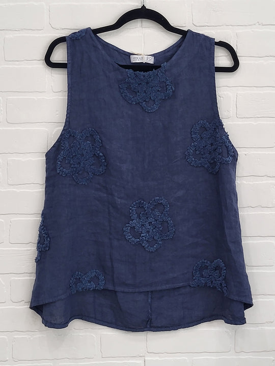 Embroidered Sleeveless Linen Top