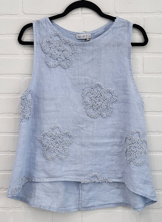 Embroidered Sleeveless Linen Top