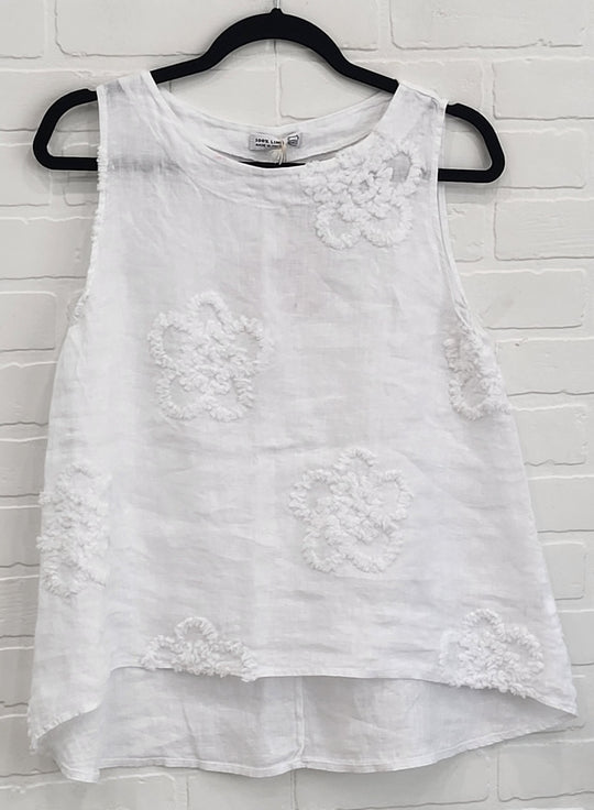 Embroidered Sleeveless Linen Top