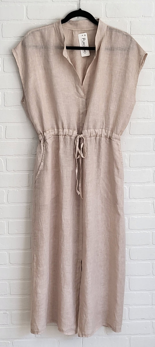 Sleeveless Linen Tie Waist Dress