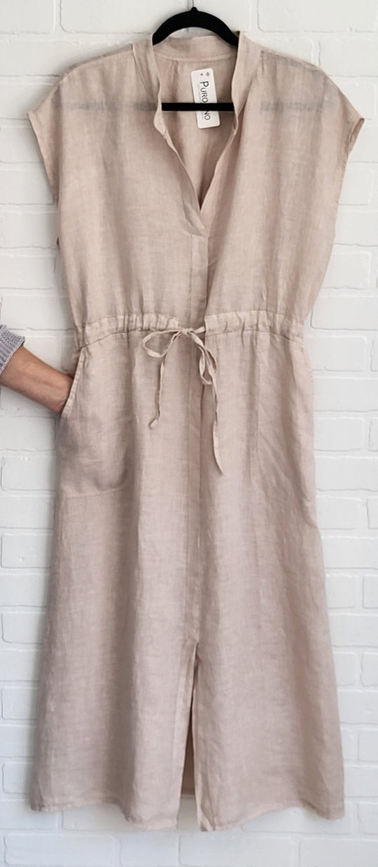 Sleeveless Linen Tie Waist Dress