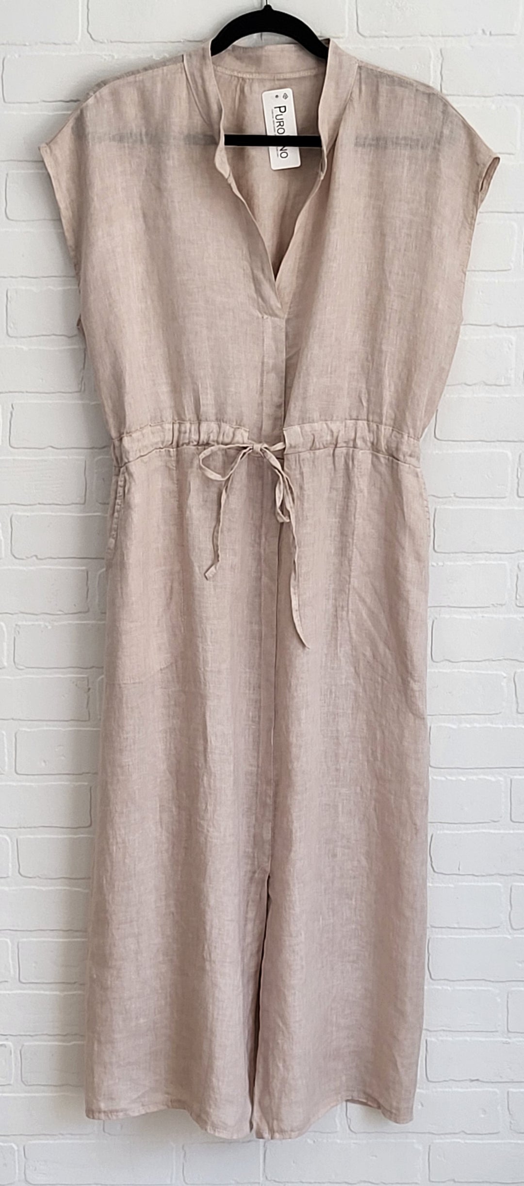 Sleeveless Linen Tie Waist Dress