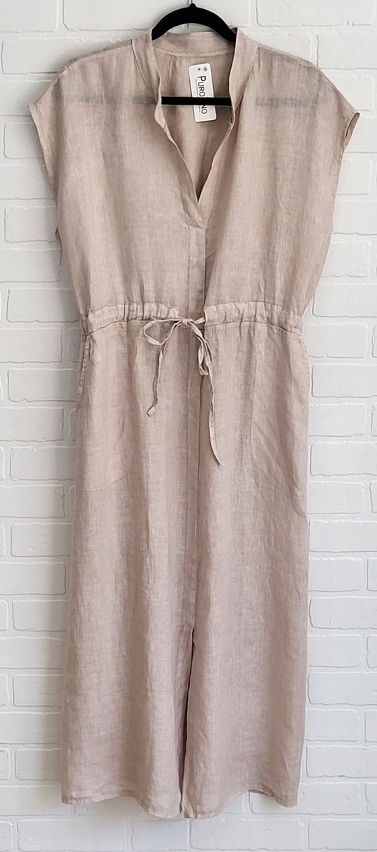 Sleeveless Linen Tie Waist Dress