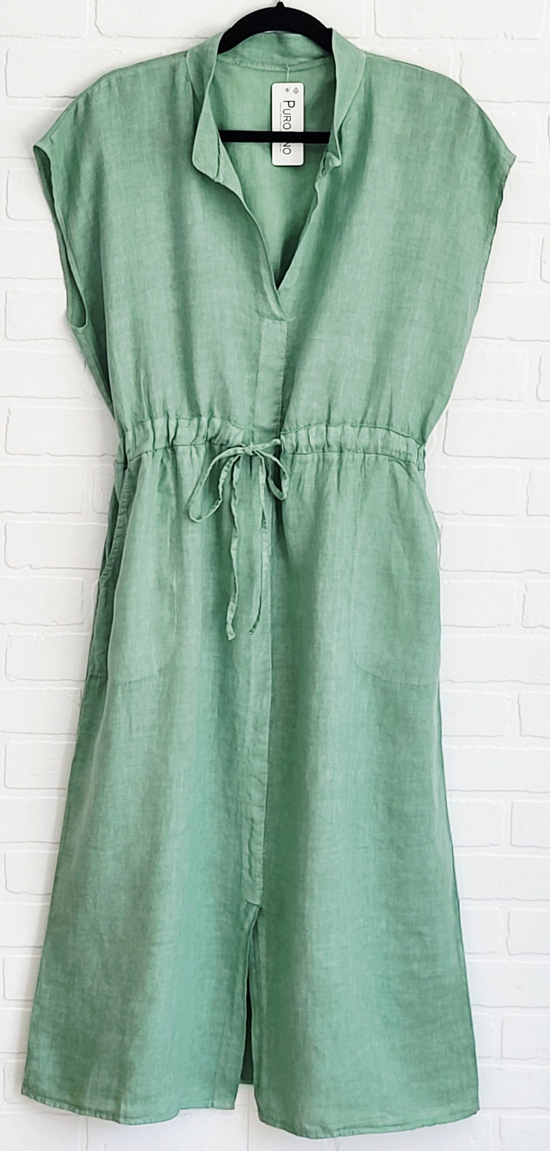 Sleeveless Linen Tie Waist Dress
