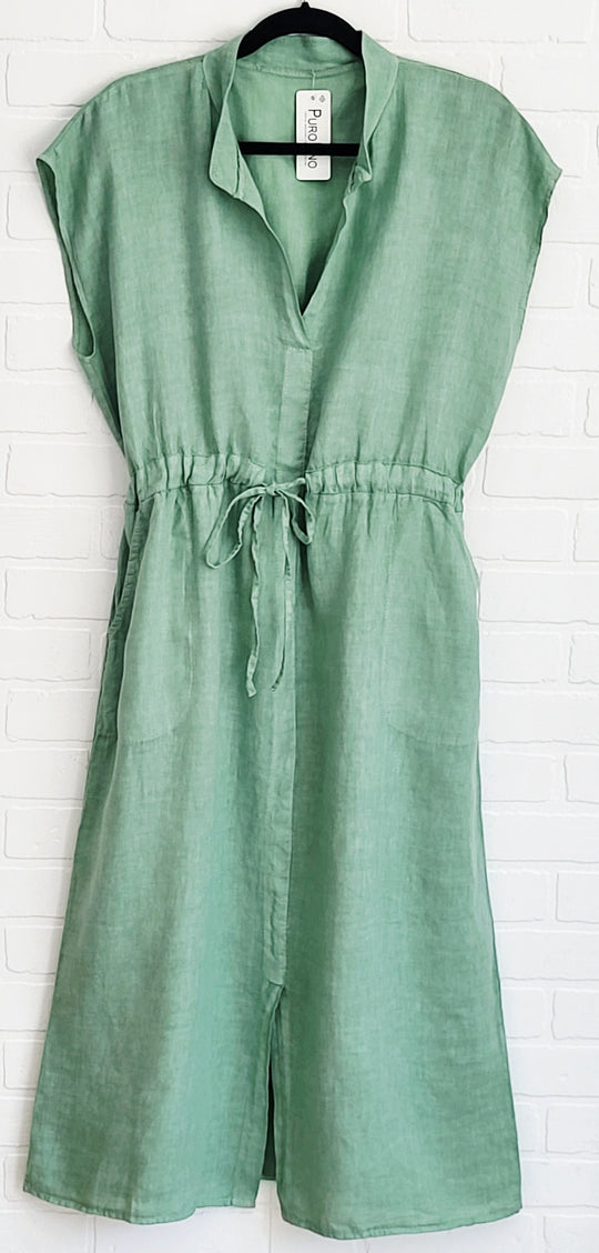 Sleeveless Linen Tie Waist Dress