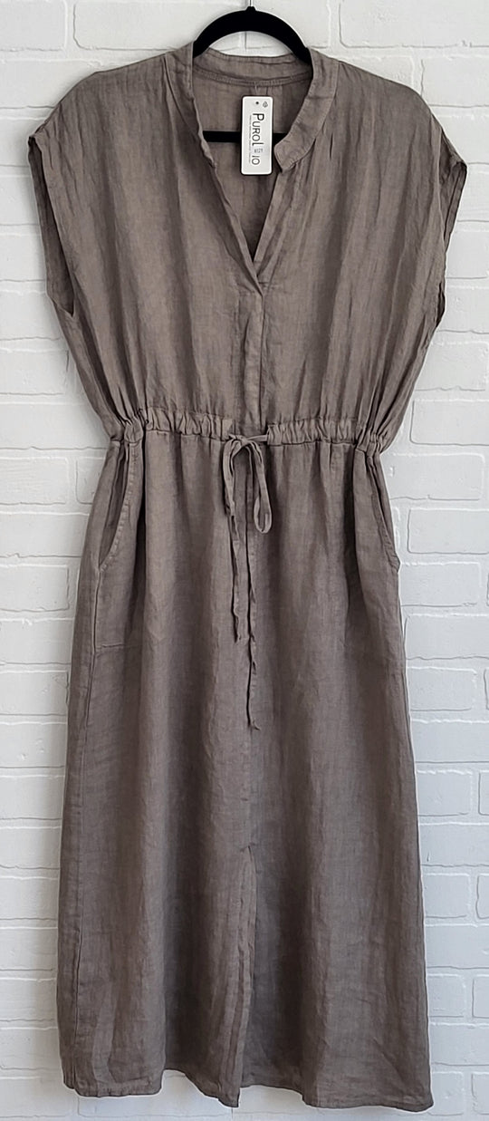Sleeveless Linen Tie Waist Dress