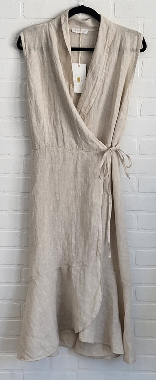 Sleeveless Linen Wrap Dress
