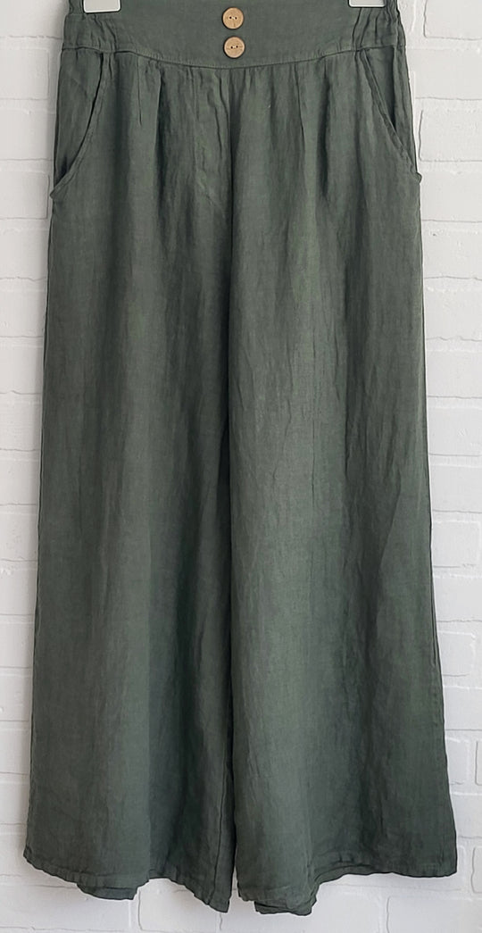 Marina Linen Pants Buttons Details