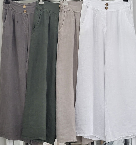 Marina Linen Pants Buttons Details