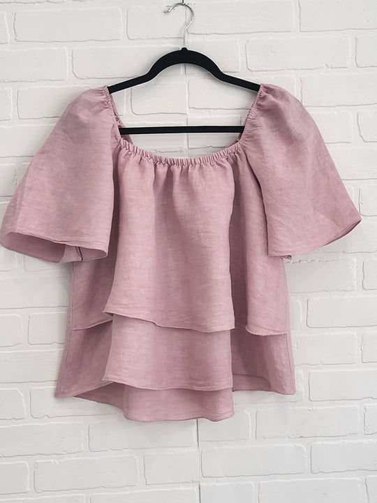 Loose Ruffle  Linen Top  (New Colour in )