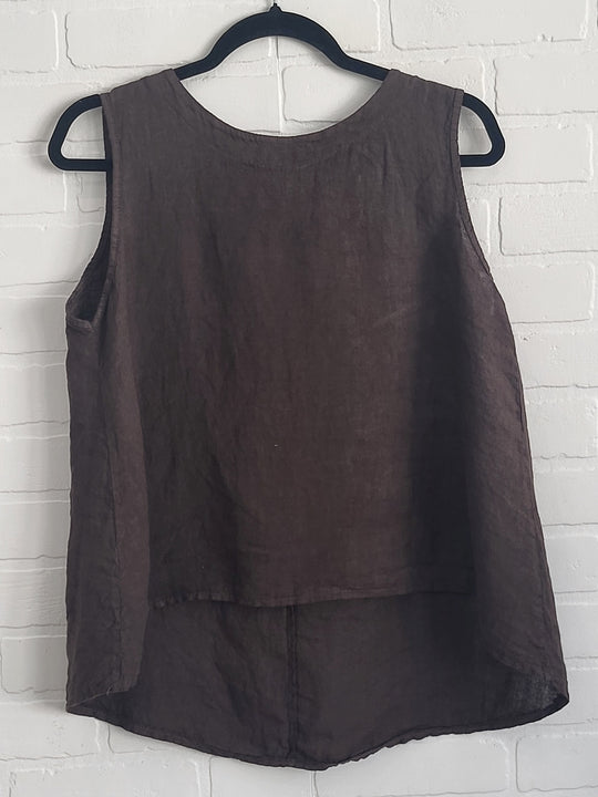Florence Linen Sleeveless Top with Bow Back