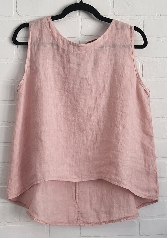 Florence Linen Sleeveless Top with Bow Back