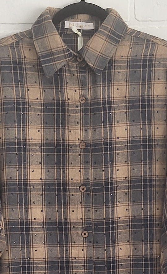 Rinestone City Plaid Blouse