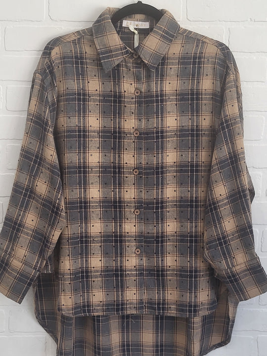 Rinestone City Plaid Blouse