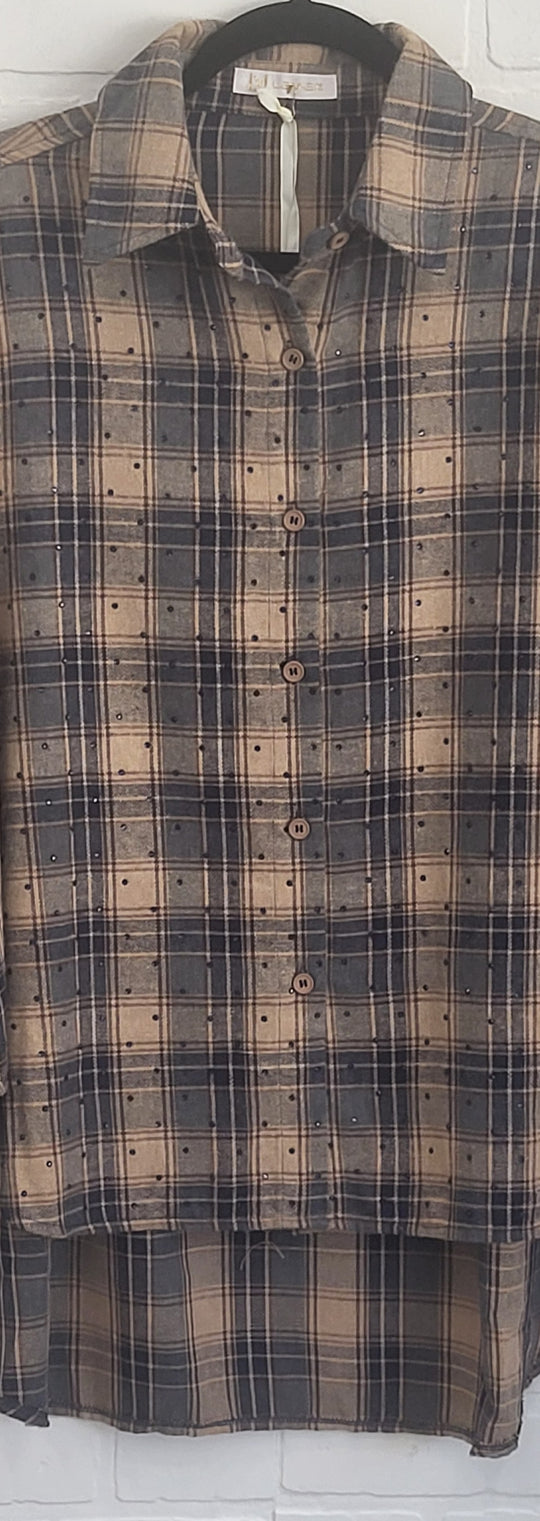Rinestone City Plaid Blouse