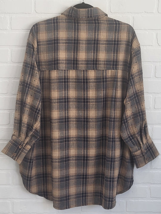 Rinestone City Plaid Blouse