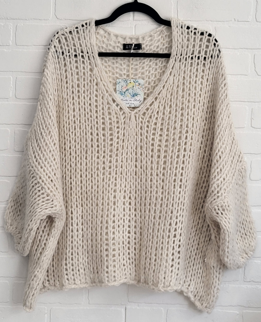 Angelina Open-Knit V-Neck Sweater