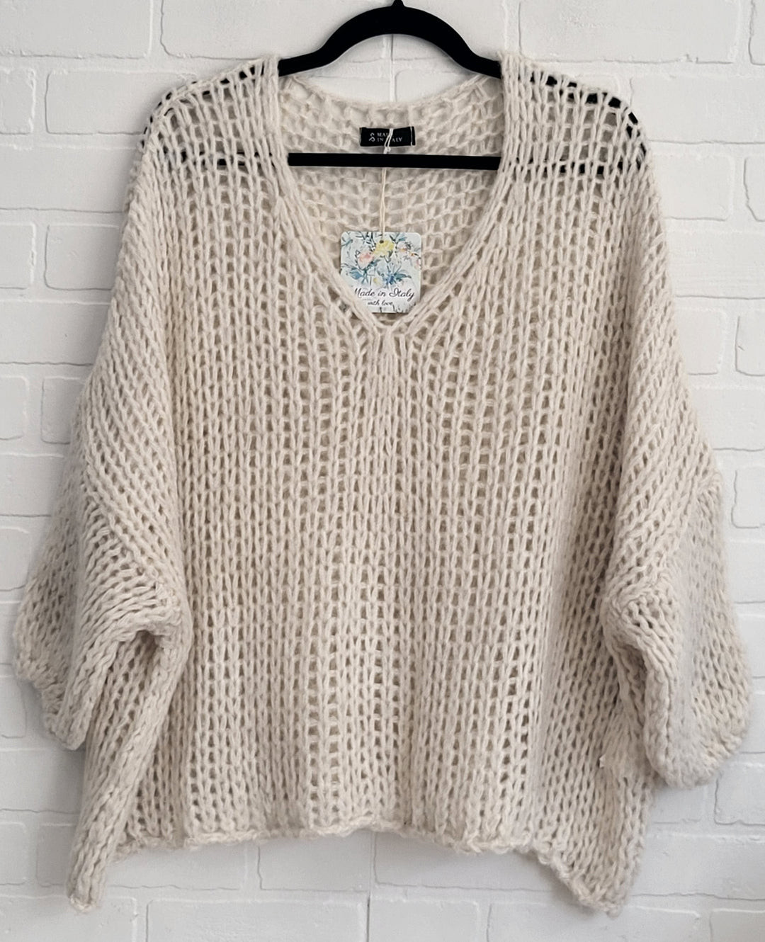 Angelina Open-Knit V-Neck Sweater