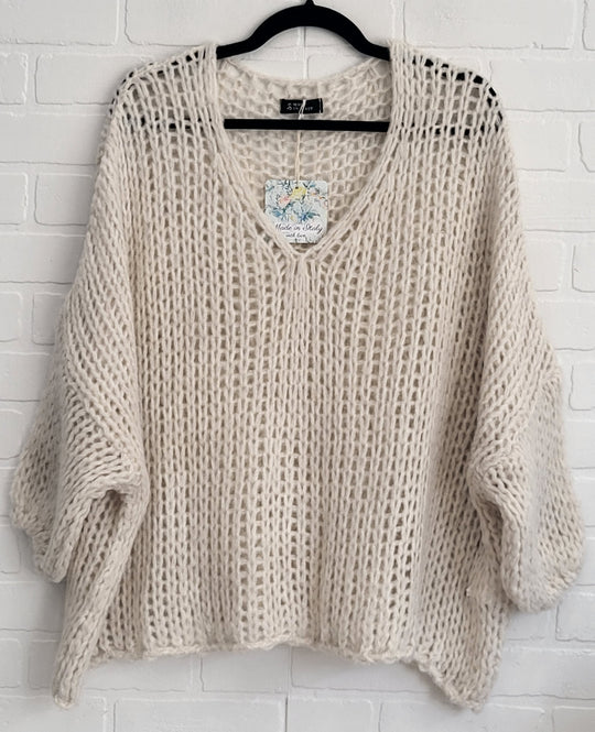 Angelina Open-Knit V-Neck Sweater
