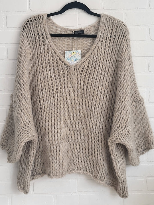 Angelina Open-Knit V-Neck Sweater