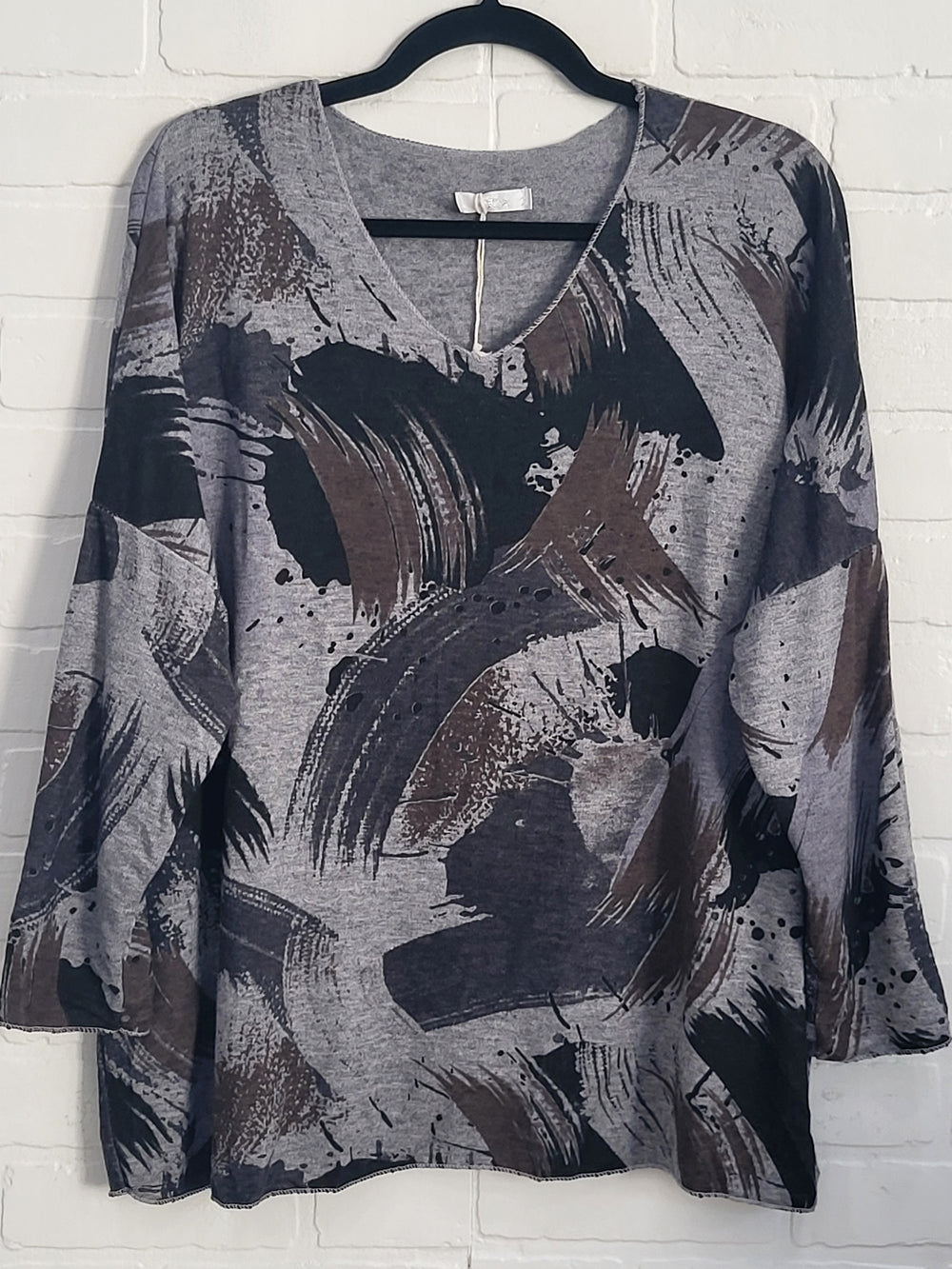 Ava Abstract Brushstrock Drop Shoulders Pullover