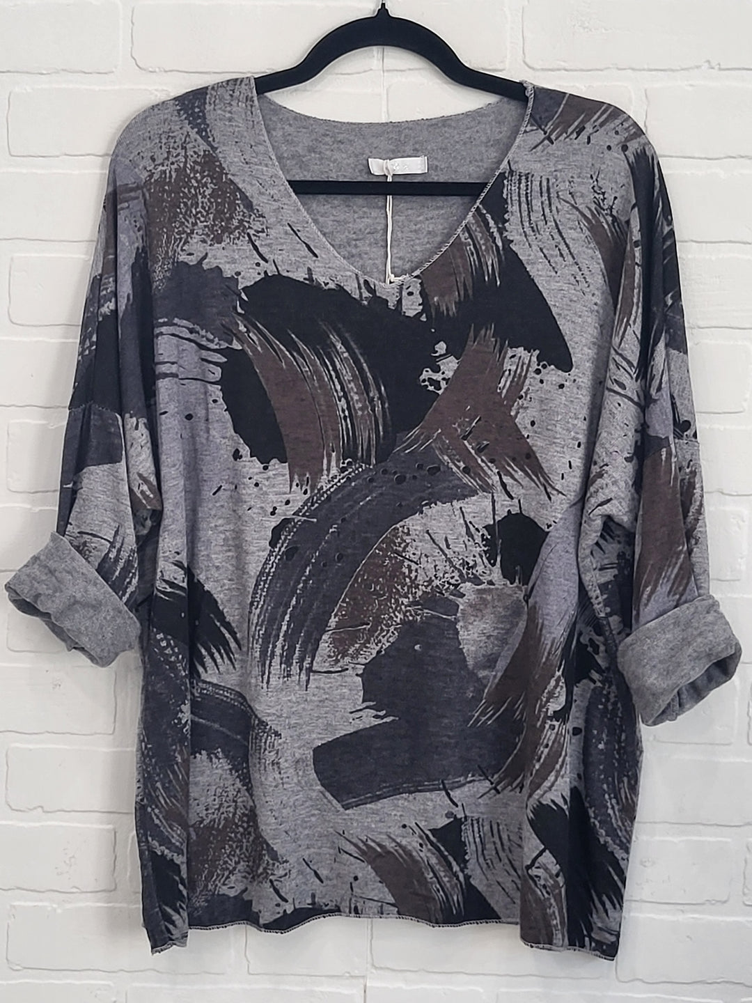 Ava Abstract Brushstrock Drop Shoulders Pullover
