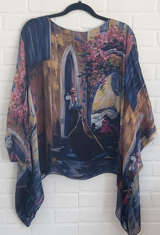 Autumn Flowy Scenic Silk Top