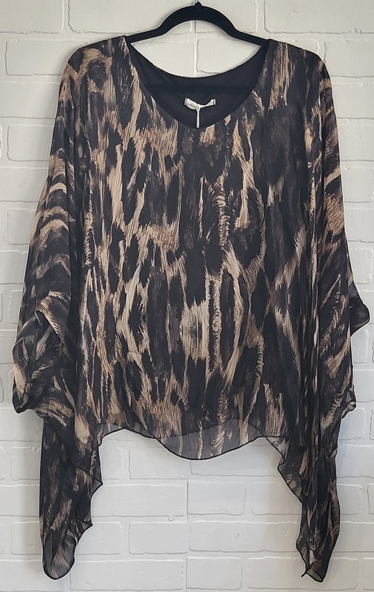 Abstract Brushstroke Ikat Silk Top