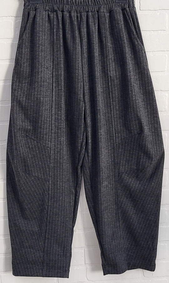 Charcoal Pinstripe Asymmetrical Cowl-Neck Top and Pants Set