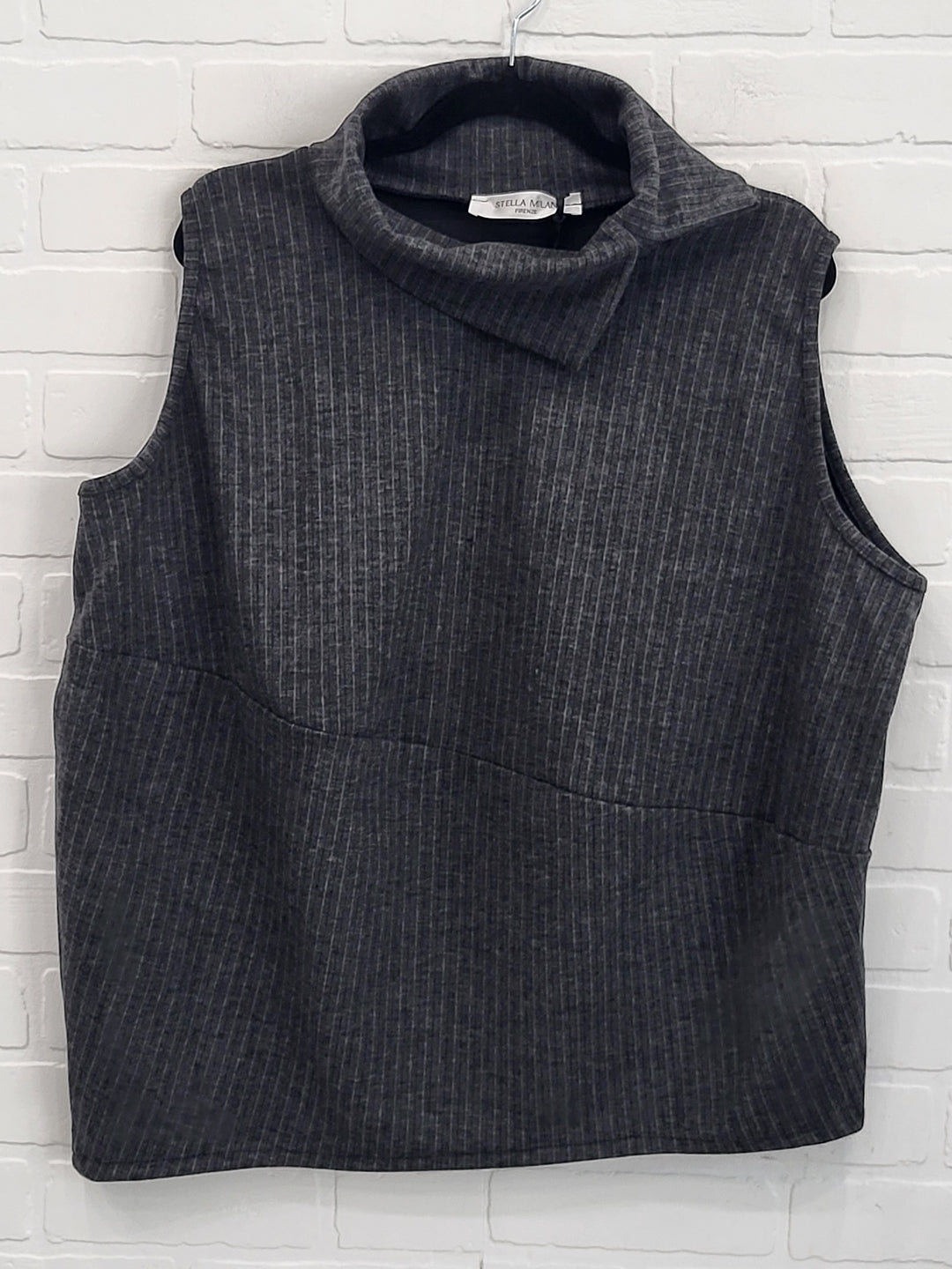 Charcoal Pinstripe Asymmetrical Cowl-Neck Top and Pants Set