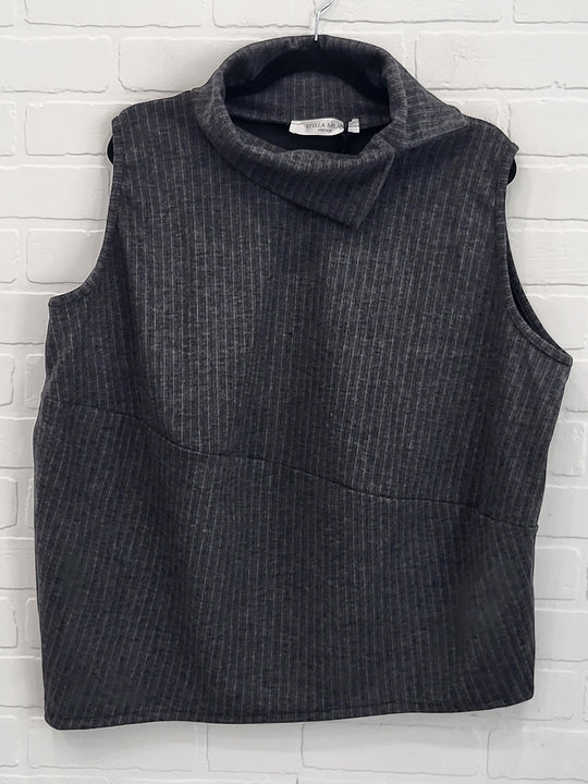 Charcoal Pinstripe Asymmetrical Cowl-Neck Top and Pants Set